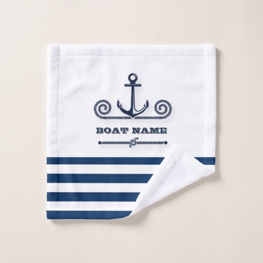 Nautische bootnaam, anker, touwstrepen bad handdoek (Wasdoekje)
