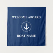 Nautische Bootnaam Anker Welkom Navy Blue Square Wandkleed (Voorkant (horizontaal))