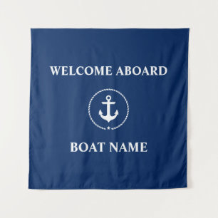 Nautische Bootnaam Anker Welkom Navy Blue Square Wandkleed