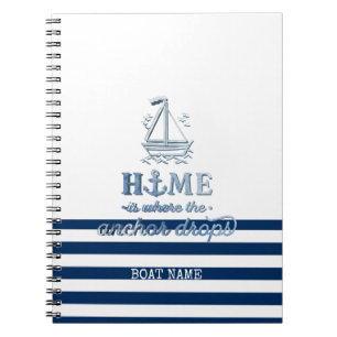 Nautische bootnaam,anker zee marineblauw gestreept notitieboek