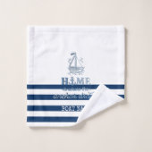 Nautische Bootnaam, Anker Zee Navy Blauw Gestreept Bad Handdoek (Wasdoekje)