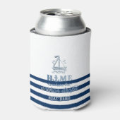 Nautische Bootnaam, Anker Zee Navy Blauw Gestreept Blikjeskoeler (Blikje Voorkant)