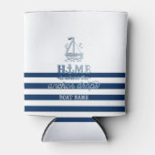 Nautische Bootnaam, Anker Zee Navy Blauw Gestreept Blikjeskoeler (Voorkant)