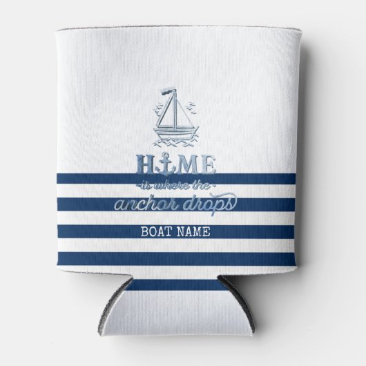 Nautische Bootnaam, Anker Zee Navy Blauw Gestreept Blikjeskoeler (Voorkant)