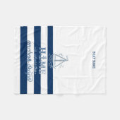 Nautische Bootnaam, Anker Zee Navy Blauw Gestreept Fleece Deken (Voorkant (Horizontaal))