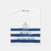 Nautische Bootnaam, Anker Zee Navy Blauw Gestreept Fleece Deken (Voorkant)