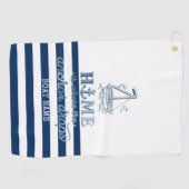 Nautische Bootnaam, Anker Zee Navy Blauw Gestreept Golfhanddoek (Horizontaal)