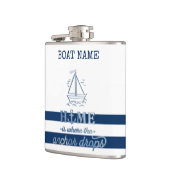 Nautische Bootnaam, Anker Zee Navy Blauw Gestreept Heupfles (Links)