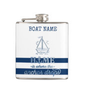 Nautische Bootnaam, Anker Zee Navy Blauw Gestreept Heupfles (Voorkant)