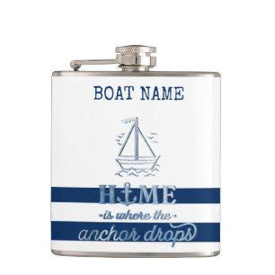 Nautische Bootnaam, Anker Zee Navy Blauw Gestreept Heupfles