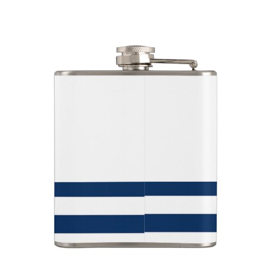 Nautische Bootnaam, Anker Zee Navy Blauw Gestreept Heupfles (Achterkant)