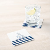 Nautische Bootnaam, Anker Zee Navy Blauw Gestreept Kartonnen Onderzetters (Insitu)