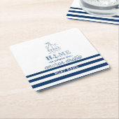 Nautische Bootnaam, Anker Zee Navy Blauw Gestreept Kartonnen Onderzetters (Schuin)