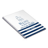 Nautische Bootnaam, Anker Zee Navy Blauw Gestreept Notitieboek (Rechterzijde)