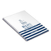 Nautische Bootnaam, Anker Zee Navy Blauw Gestreept Notitieboek (Rechterzijde)