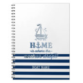 Nautische Bootnaam, Anker Zee Navy Blauw Gestreept Notitieboek (Voorkant)