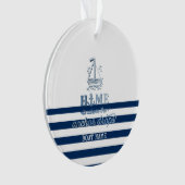 Nautische Bootnaam, Anker Zee Navy Blauw Gestreept Ornament (voorkant)