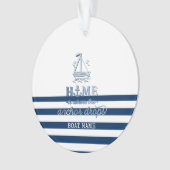 Nautische Bootnaam, Anker Zee Navy Blauw Gestreept Ornament (voorkant)