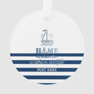 Nautische Bootnaam, Anker Zee Navy Blauw Gestreept Ornament