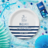 Nautische Bootnaam, Anker Zee Navy Blauw Gestreept Papieren Bordje (Feest)