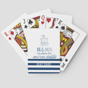 Nautische Bootnaam, Anker Zee Navy Blauw Gestreept Pokerkaarten