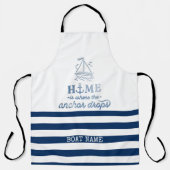 Nautische Bootnaam, Anker Zee Navy Blauw Gestreept Schort (Voorkant)