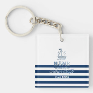Nautische Bootnaam, Anker Zee Navy Blauw Gestreept Sleutelhanger