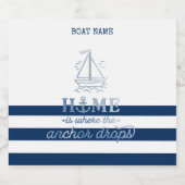 Nautische Bootnaam, Anker Zee Navy Blauw Gestreept Sparkling Wijnetiket (Enkel label)