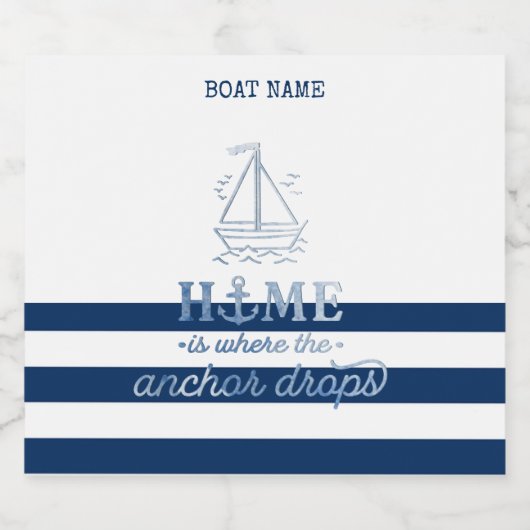 Nautische Bootnaam, Anker Zee Navy Blauw Gestreept Sparkling Wijnetiket (Enkel label)