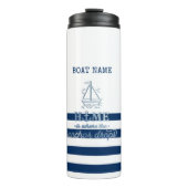 Nautische Bootnaam, Anker Zee Navy Blauw Gestreept Thermosbeker (Voorkant)