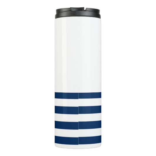 Nautische Bootnaam, Anker Zee Navy Blauw Gestreept Thermosbeker (Achterkant)