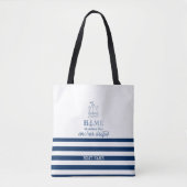 Nautische Bootnaam, Anker Zee Navy Blauw Gestreept Tote Bag (Voorkant)