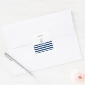 Nautische Bootnaam, Anker Zee Navy Blauw Gestreept Vierkante Sticker (Envelop)