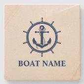 Nautische Bootnaam Ankerwiel Stenen Onderzetter (Voorkant)