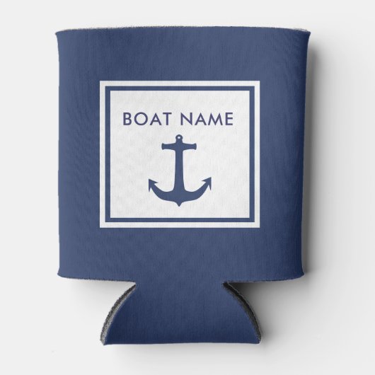 Nautische Bootnaam Blauwe Anker Kapitein Blikjeskoeler (Voorkant)
