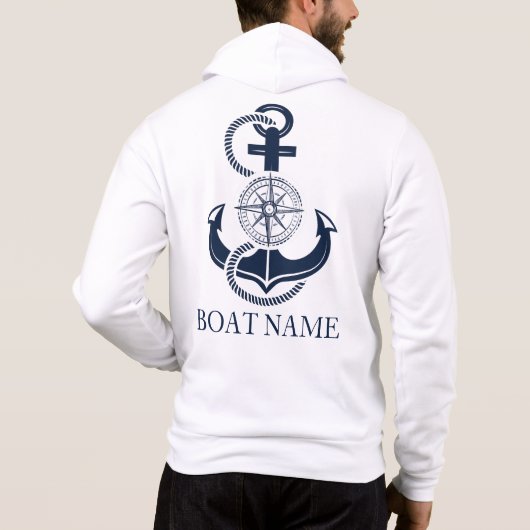 Nautische Bootnaam Blauwe Anker Kapitein Hoodie (Achterkant)