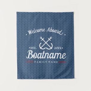 Nautische bootnaam gepersonaliseerde blauwe winter wandkleed