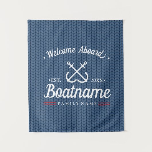 Nautische bootnaam gepersonaliseerde blauwe winter wandkleed (Voorkant)