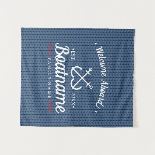 Nautische bootnaam gepersonaliseerde blauwe winter wandkleed (Voorkant (horizontaal))