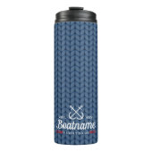 Nautische bootnaam gepersonaliseerde blauwe wol thermosbeker (Voorkant)