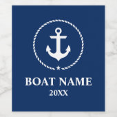 Nautische Bootnaam Jaar Anker Touw Marine Blauw Wijn Etiket (Enkel label)