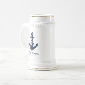 Nautische Bootnaam Marine Blauw Anker Custom Bierpul (Voorkant links)