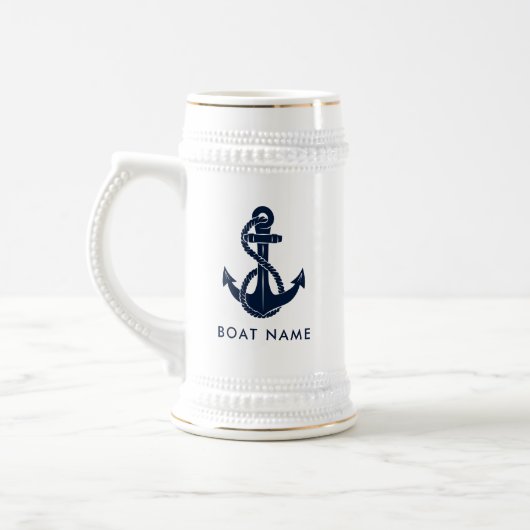 Nautische Bootnaam Marine Blauw Anker Custom Bierpul (Links)