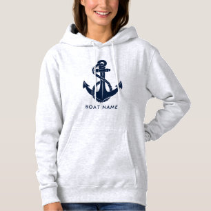 Nautische Bootnaam Marine Blauw Anker Custom Hoodie