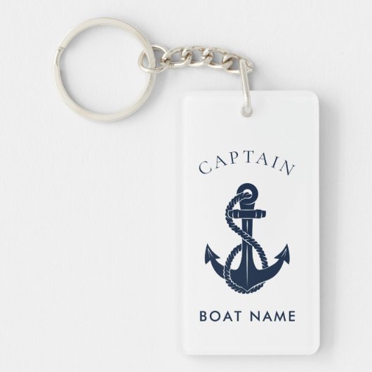 Nautische Bootnaam Marine Blauw Anker Custom Sleutelhanger (Voorkant)