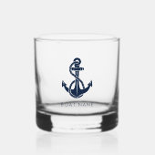 Nautische Bootnaam Marine Blauw Anker Custom Whisky Glas (Voorkant)