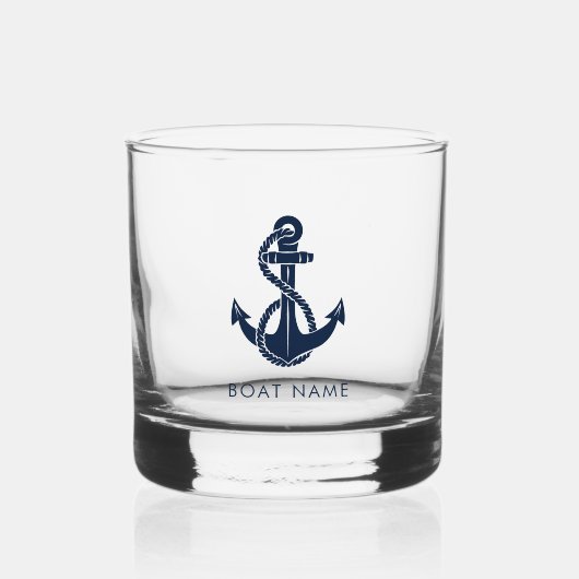 Nautische Bootnaam Marine Blauw Anker Custom Whisky Glas (Voorkant)
