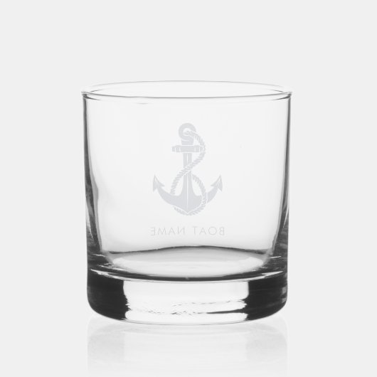 Nautische Bootnaam Marine Blauw Anker Custom Whisky Glas (Achterkant)