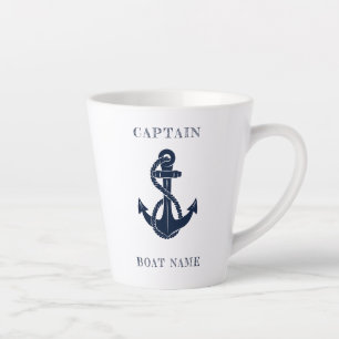 Nautische Bootnaam Marine Blauw Anker Kapitein Latte Mok
