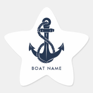 Nautische Bootnaam Marine Blauw Anker Minimalist Ster Sticker